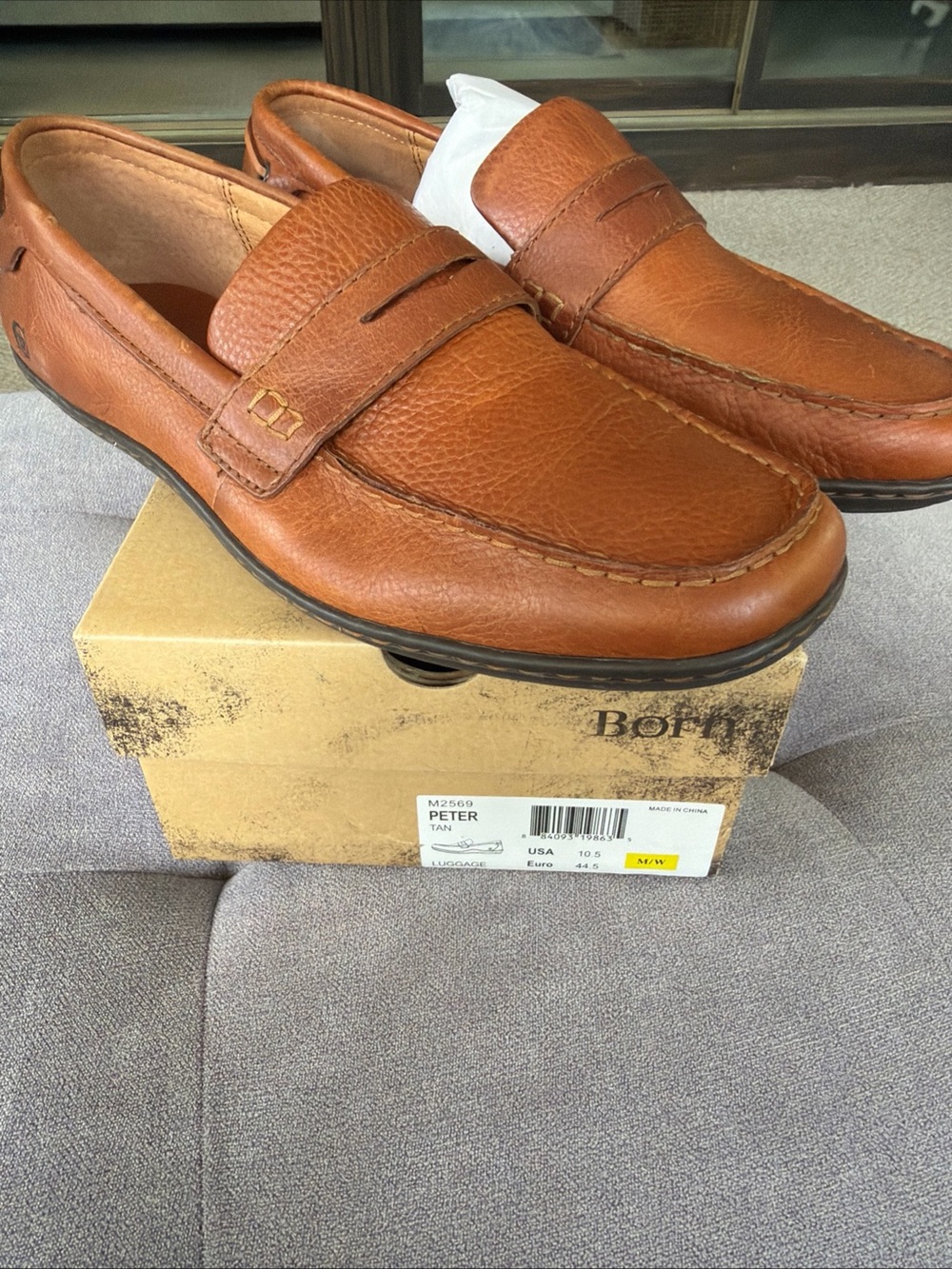 Born Men’s Tan Leather Slip-On Penny Loafers
